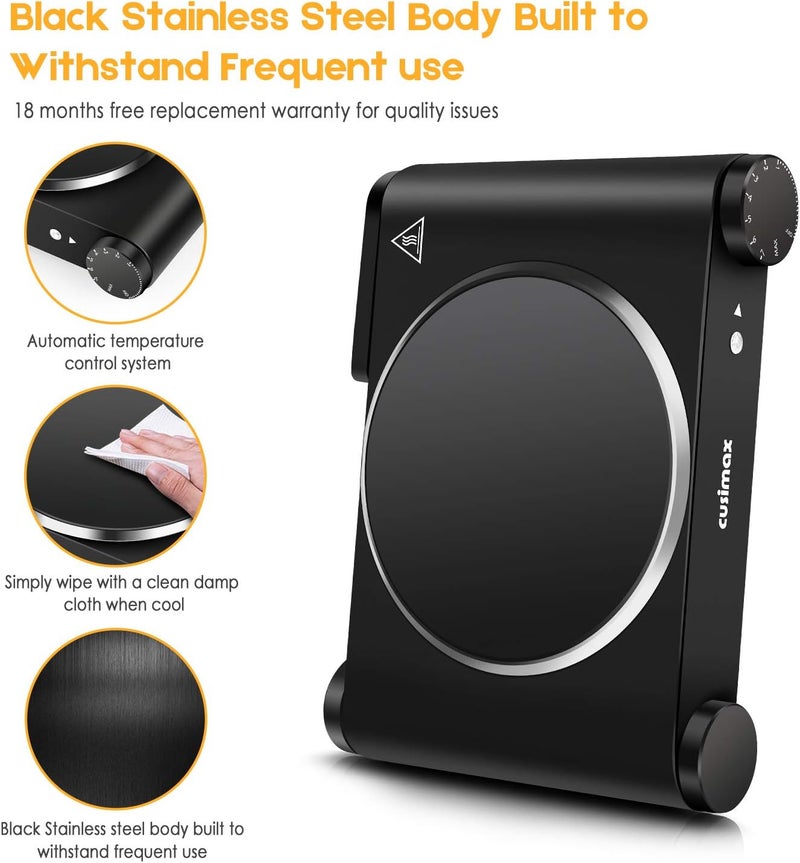 CUSIMAX Portable Electric Stove, 1200W Infrared Single Burner Heat-up In Seconds, 7 Inch Ceramic Glass Single Hot Plate Cooktop for Dorm Office Home Camp, Compatible w/All Cookware - Upgraded Version - Image 5